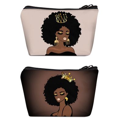 BDAWQUG 2 Pcs Makeup Bag Travel Cosmetic Bag Style African Print Melanin Queen Gifts for Women Friend Birthday Cosmetic Accessories Gift Idea