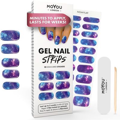 MOYOU LONDON Semi Cured Gel Nail Strips - 20 Pcs. Waterproof Gel Nail Wraps, Cures in Sunlight or UV/LED Lamp, Lasts Up to 2+ Weeks, Stretchable, Easy to Apply & Remove, Vegan & Cruelty-Free