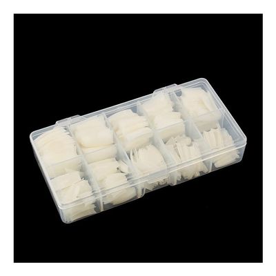 MOMOJIA 500pcs/Box Nail Tips, 500pcs False Nails Long Clear/Natural Fake Nail Art Tips Flat Shape Full Cover Manicure (Color : Clear Half)