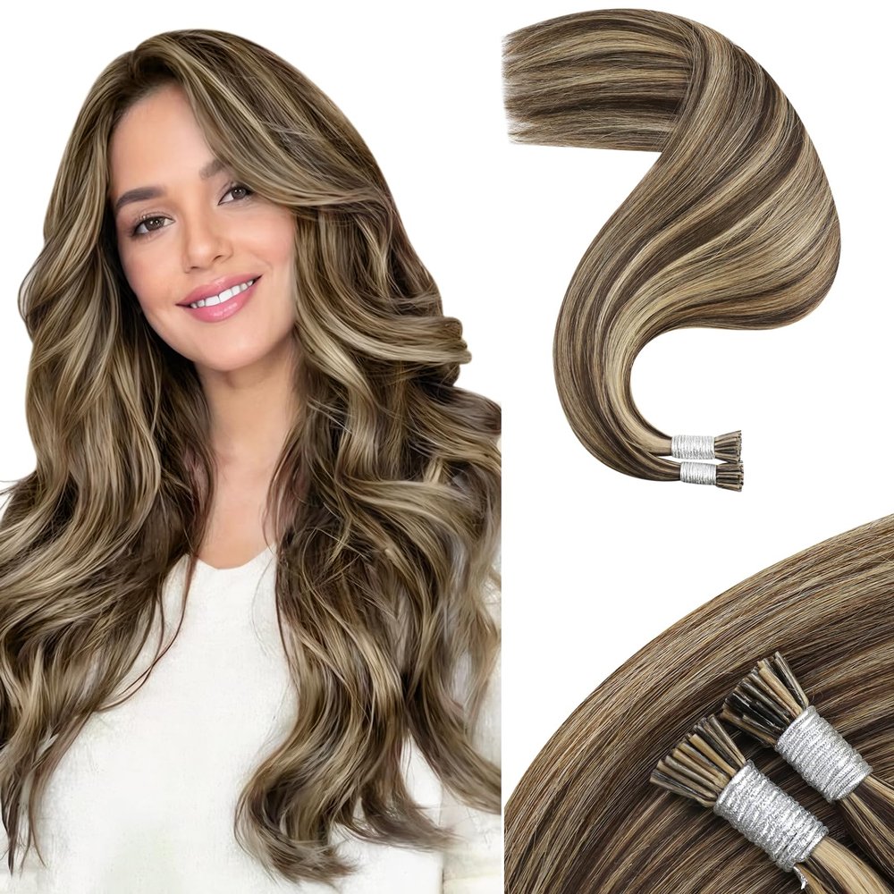 Bundles - Moresoo Tape in Hair Extensions 18 Inch #4 Brown Highlighted with #27 Blonde 50g20 Pieces Itip Hair Extensions 18 Inch #4 Dark Brown Mixed with #27 Caramel Blonde 50s 40g