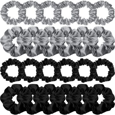 WILLBOND 24 Pieces Satin Hair Scrunchies Silky Elastic Bands Skinny Solid Hair Ties Ropes Ponytail Holder for Women Headdress Accessories Decorations (Gray, Black)