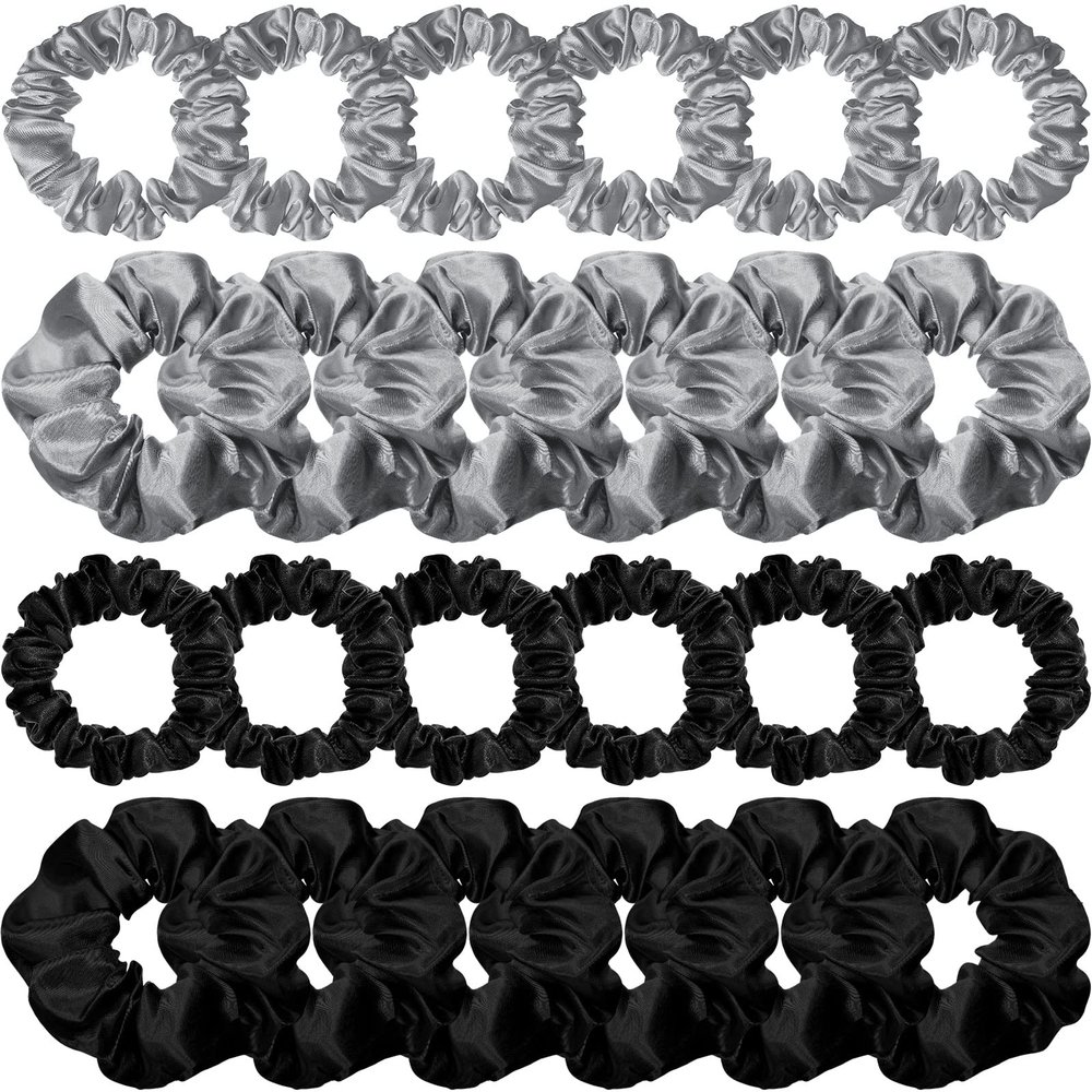 WILLBOND 24 Pieces Satin Hair Scrunchies Silky Elastic Bands Skinny Solid Hair Ties Ropes Ponytail Holder for Women Headdress Accessories Decorations (Gray, Black)
