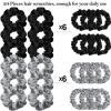 WILLBOND 24 Pieces Satin Hair Scrunchies Silky Elastic Bands Skinny Solid Hair Ties Ropes Ponytail Holder for Women Headdress Accessories Decorations (Gray, Black) view 3