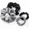 WILLBOND 24 Pieces Satin Hair Scrunchies Silky Elastic Bands Skinny Solid Hair Ties Ropes Ponytail Holder for Women Headdress Accessories Decorations (Gray, Black) view 4