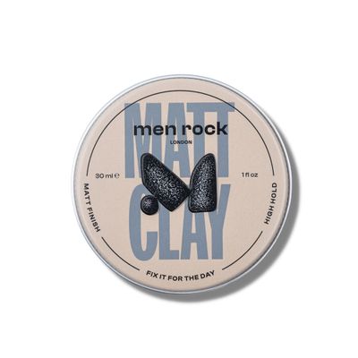 Men Rock Matt Clay with High Hold and Matt, Natural Finish for Thicker and Fuller Looking Hairstyles, Enriched with Cocoa Butter, Sunflower and Almond Oils 30 ml