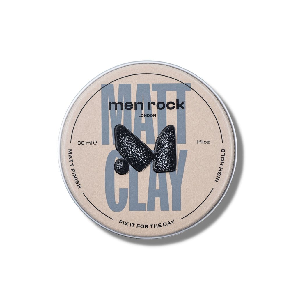 Men Rock Matt Clay with High Hold and Matt, Natural Finish for Thicker and Fuller Looking Hairstyles, Enriched with Cocoa Butter, Sunflower and Almond Oils 30 ml