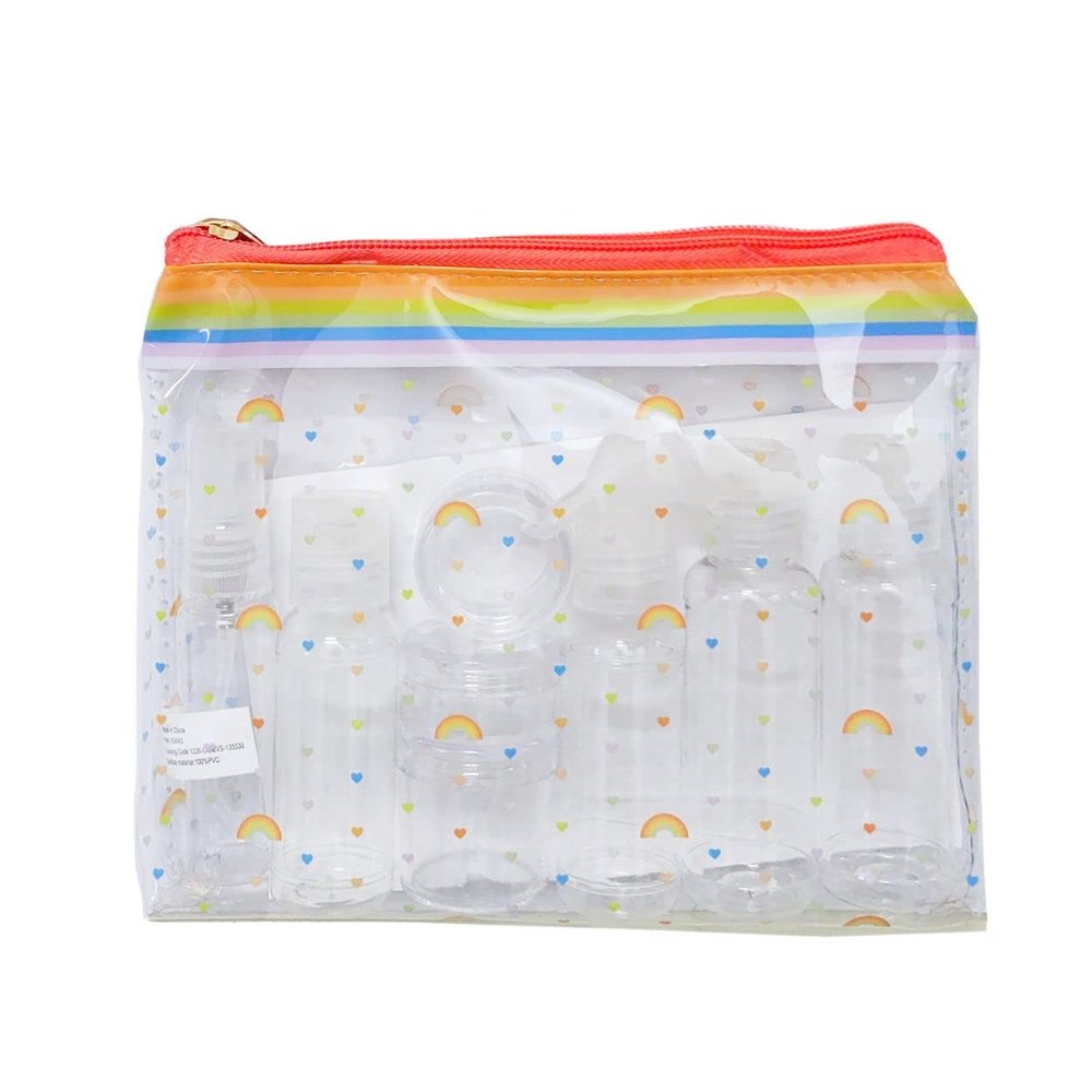 MIAMICA Women's TSA Compliant Travel Bottles and Toiletry Bag Kit, 12 Piece, Rainbow (M31771)