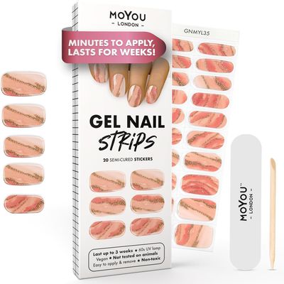 MOYOU LONDON Semi Cured Gel Nail Strips - 20 Pcs. Waterproof Gel Nail Wraps, Cures in Sunlight or UV/LED Lamp, Lasts Up to 2+ Weeks, Stretchable, Easy to Apply & Remove, Vegan & Cruelty-Free