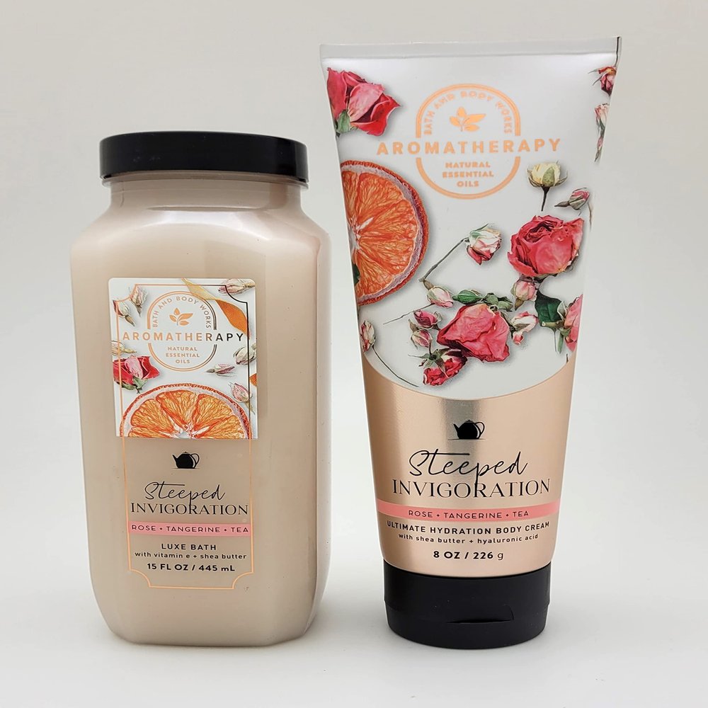 Aromatherapy - Invigoration - Rose Tangerine Tea - 2 pc Bundle - Luxe Bubble Bath 15 oz & Ultimate Hydration Body Cream  8 oz - 2022