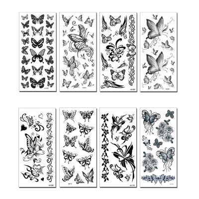 8 Sheets Black Butterfly Temporary Tattoos Waterproof Long lasting Fake Tattoos Sexy Realistic Arm Tattoos Stickers for Women Girls
