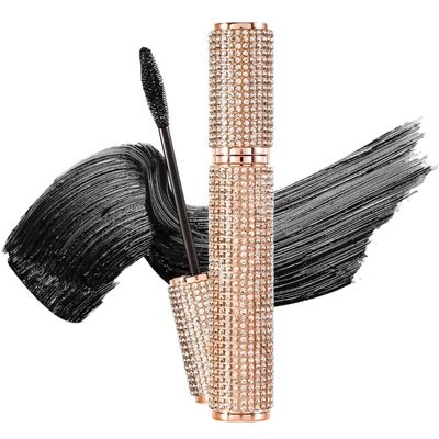 4D Diamond Silk Fiber Lash Mascara - Extreme Lengthening, Volumizing & Curling, Dramatic False Lashes Effect - Waterproof Eye Makeup, Blackest Black - Vegan, Cruelty-Free