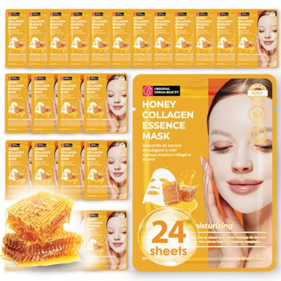 Innerest Original Derma Beauty Collagen Face Masks 24 PK Hydrating & Moisturizing Honey Face Mask Skin Care Sheet Masks Set for Beauty & Personal Care Korean Face Mask