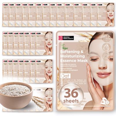 Innerest Original Derma Beauty Collagen Face Masks 36 PK Vegan Ultra Moisturizing Face Masks Skincare Sheet Masks Set for Beauty & Personal Care Korean Face Mask (Oat)