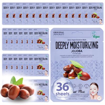 Innerest Original Derma Beauty Collagen Face Masks 36 PK Vegan Deep Moisturizing Jojoba Face Mask Skin Care Sheet Masks Set for Beauty & Personal Care Korean Face Mask