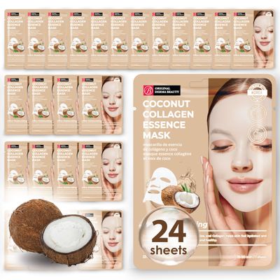 Innerest Original Derma Beauty Collagen Face Masks 24 PK Ultra Moisturizing Coconut Face Mask Skin Care Sheet Masks Set for Beauty & Personal Care Korean Face Mask