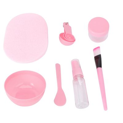 FRCOLOR Diy Facial Mask Tool Set 9-piece Kit Bowl Brush Spatula Bottle Gauge Cleaning Mat Pink Long-lasting Plastic