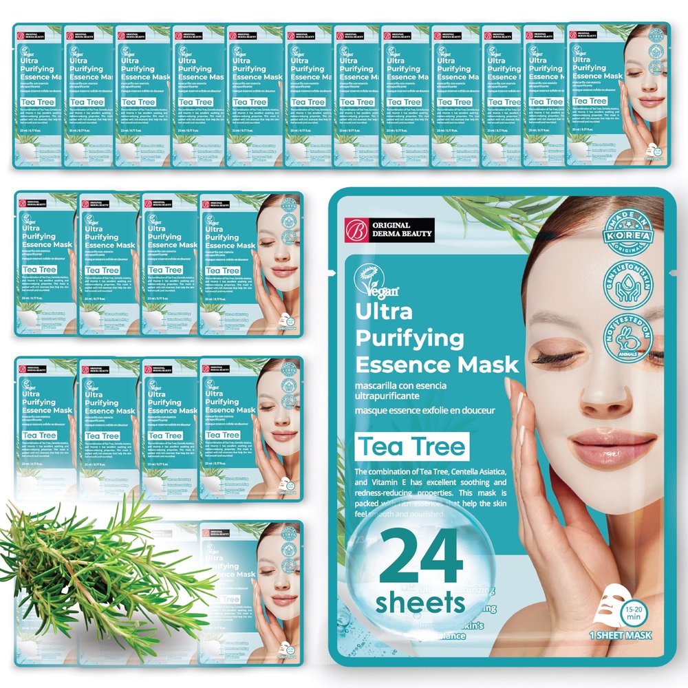 Innerest Original Derma Beauty Collagen Face Masks 24 PK Ultra Purifying Tea Tree Face Mask Skin Care Sheet Masks Set for Beauty & Personal Care Korean Face Mask