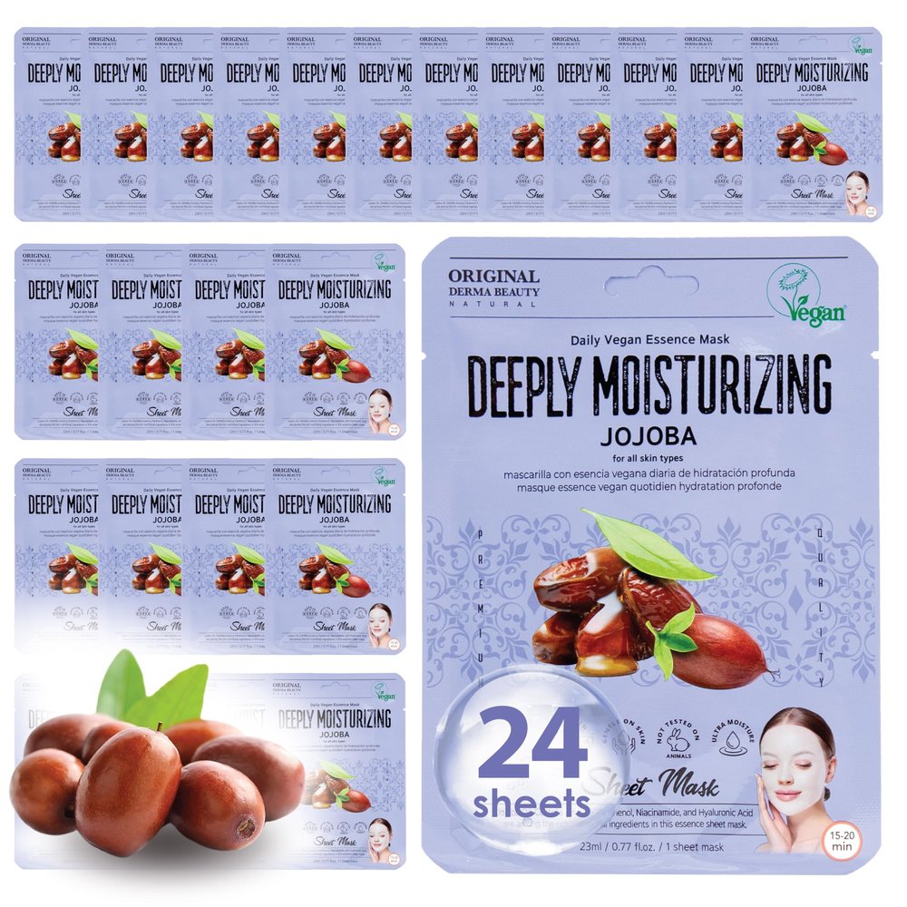 Innerest Original Derma Beauty Collagen Face Masks 24 PK Vegan Deep Moisturizing Jojoba Face Mask Skin Care Sheet Masks Set for Beauty & Personal Care Korean Face Mask