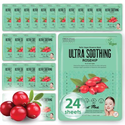 Innerest Original Derma Beauty Collagen Face Masks 24 PK Vegan Ultra Soothing Rosehip Face Mask Skin Care Sheet Masks Set for Beauty & Personal Care Korean Face Mask