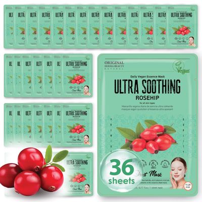 Innerest Original Derma Beauty Collagen Face Masks 36 PK Vegan Ultra Soothing Rosehip Face Mask Skin Care Sheet Masks Set for Beauty & Personal Care Korean Face Mask