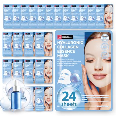 Innerest Original Derma Beauty Collagen Face Masks 24 PK Ultra Hydrating Hyaluronic Face Mask Skin Care Sheet Masks Set for Beauty & Personal Care Korean Face Mask