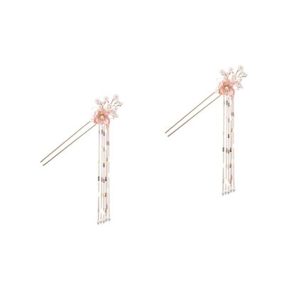LALAFINA 2pcs Styling Accessory Hairpin Sticks Tassel Chinese Bead Traditional Chignon Vintage Head Hair Chopsticks for Pin Hanfu Buns Rhinestone Alloy Jewelry Long