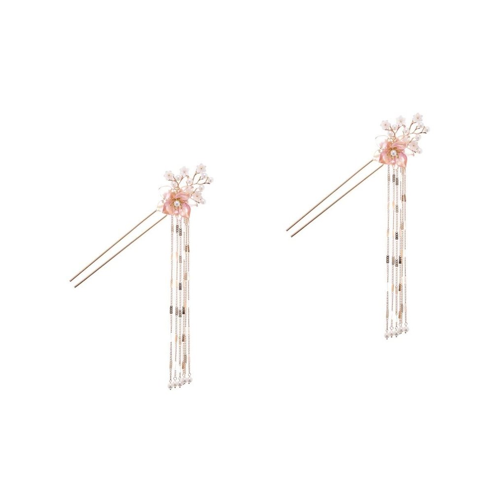LALAFINA 2pcs Styling Accessory Hairpin Sticks Tassel Chinese Bead Traditional Chignon Vintage Head Hair Chopsticks for Pin Hanfu Buns Rhinestone Alloy Jewelry Long