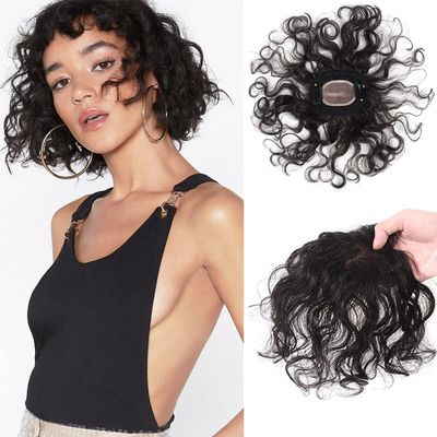 12" Hand Woven 7x9cm Insiviable Mono Base Wave Human Hair Topper Natural Black Add Extra Hair Volume Curly Replacement Hairpieces Clip in Topper Hair Pieces for Women
