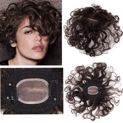 10" Hand Woven 7x9cm Insiviable Mono Base Wave Human Hair Topper Add Extra Hair Volume Curly Replacement Hairpieces Dark Brown Clip in Hair Pieces Topper for Women