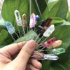 Raw Quartz Point Hair Pins Tiara Silvery Wire Wrapped Crystal Party Bridal Women Barrette Hair Jewelry,Pink view 2