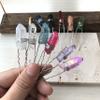 Raw Quartz Point Hair Pins Tiara Silvery Wire Wrapped Crystal Party Bridal Women Barrette Hair Jewelry,Pink view 4