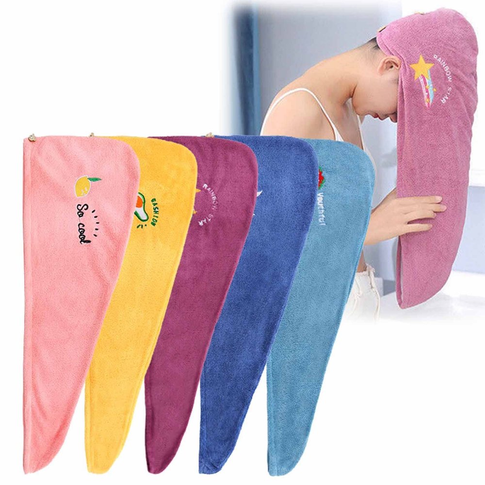 5Pcs Rapid Drying Towel, Magic Instant Dry Hair Towel with Buttons, Microfiber Hair Towel Wrap, Coral Velvet Quick Dry Hair Turban