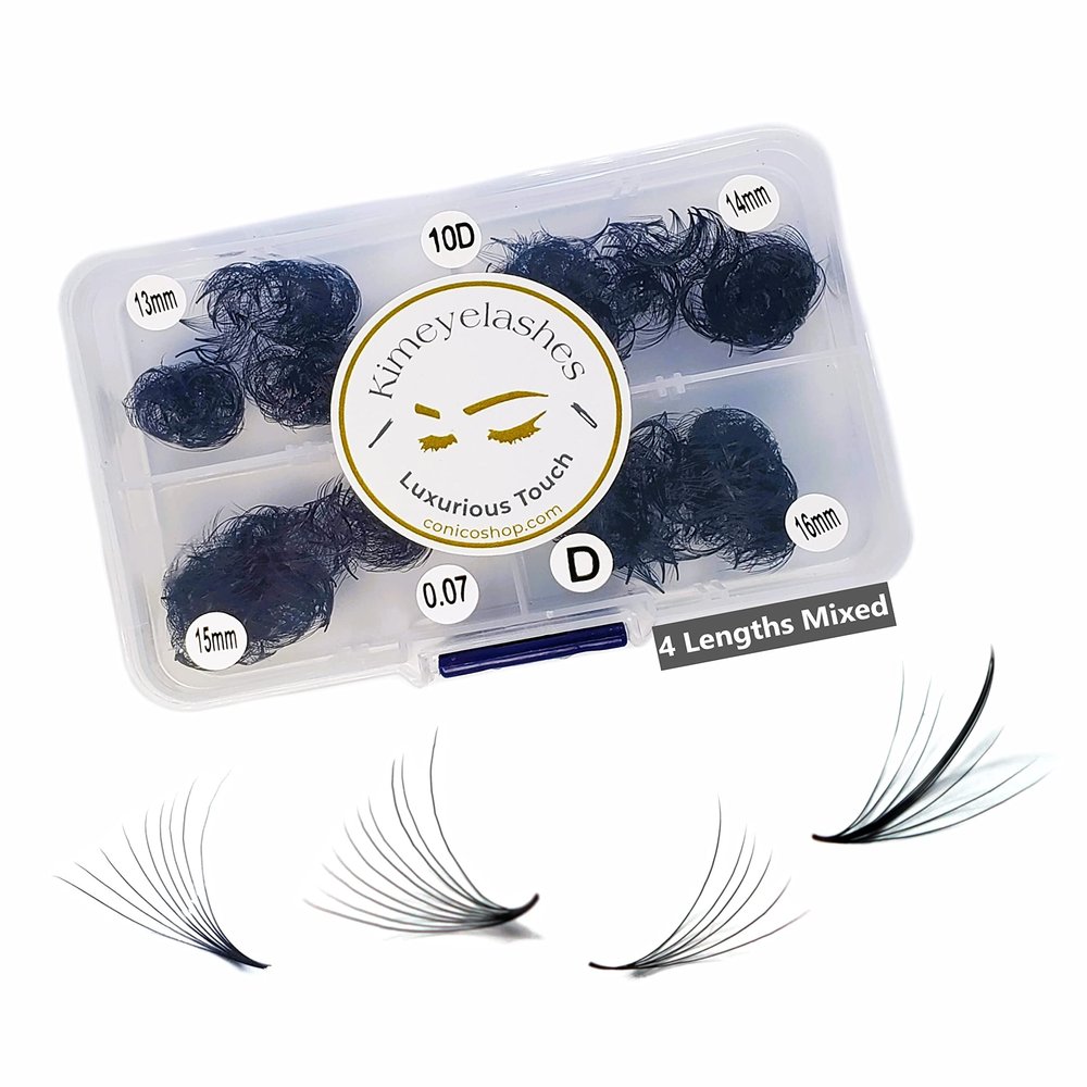 1000 Premade volume fans Mixed 4 lengths 9-12 | 11-14 | 13-16 CC, D Curl Wispy Handmade eyelash extensions supplies Russian volume lash promade fan 4D 5D 6D 10D (13mm - 16mm, 5D - 0.07 - D)
