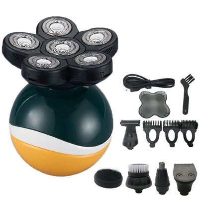 Head Shavers for Bald Men, 6 in 1 Rechargeable Electric Shaver Floating Heads Bald Electric Shaver Grooming Kit Shaver For Men (Color : Shaver 6 head Set)