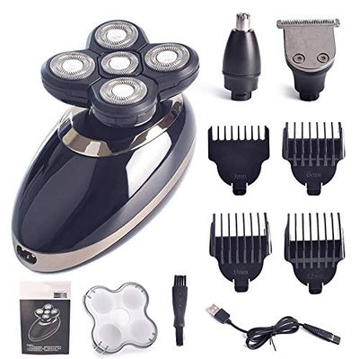 Head Shavers for Bald Men, 3 In 1 Electric Shaver Men 4D FIVE Blade Heads Razor Clipper Nose Hair Trimmer Rechargeable Men Ear Trimmer Face Care Shaving (Color : P93099-A)