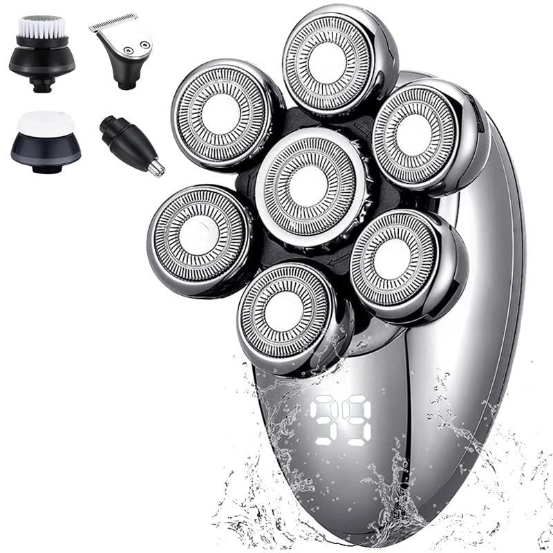 Head Shavers for Bald Men, Super Electric Shavers for Men 7D Floating Rotary Razor Cordless USB Rechargeable Multifunctional Grooming Kit with LED Display