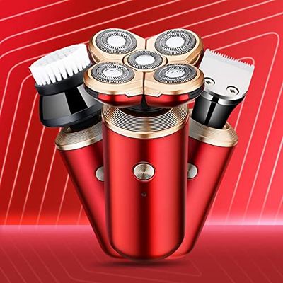 Head Shavers for Bald Men, 5 in 1 Men Electric Shaver for Men Razor Beard Trimmer 5D Floating Shaver Bald Head Shaving Machine Men's Grooming Set (Color : RED)