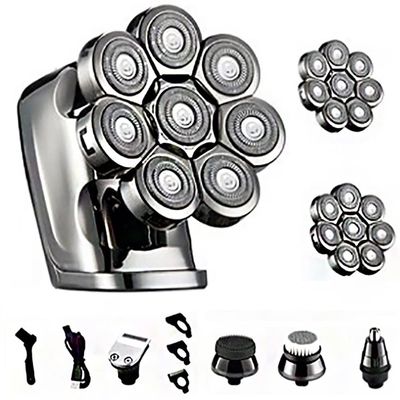 Head Shavers for Bald Men, 8-Blade DIGITAL DISPLAY MULTI-FUNCTION RAZOR Electric Razor Body Wash Men's Rechargeable Shaving Head Self-Shaving Bear USB Charging (Color : 5 in 1+2 cutter heads)