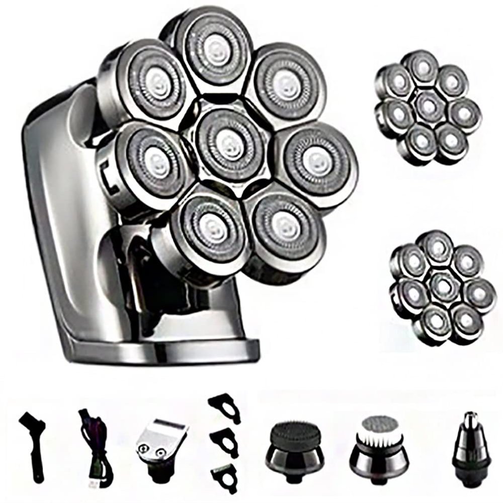 Head Shavers for Bald Men, 8-Blade DIGITAL DISPLAY MULTI-FUNCTION RAZOR Electric Razor Body Wash Men's Rechargeable Shaving Head Self-Shaving Bear USB Charging (Color : 5 in 1+2 cutter heads)