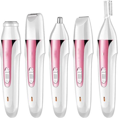 ELORES 5 in 1 Electric Epilator Set Includes A Shaving Device for Private Parts, A Pubic Shaving Knife for The Armpits, A Knife for Cutting The Eyebrows, A Knife for Nose Hair Rose Gold