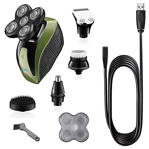 Head Shavers for Bald Men, 5in1 grooming kits electric shaver facial body electric rechargeable razor men beard wet dry rotary bald shaving machine (Color : 5in1)
