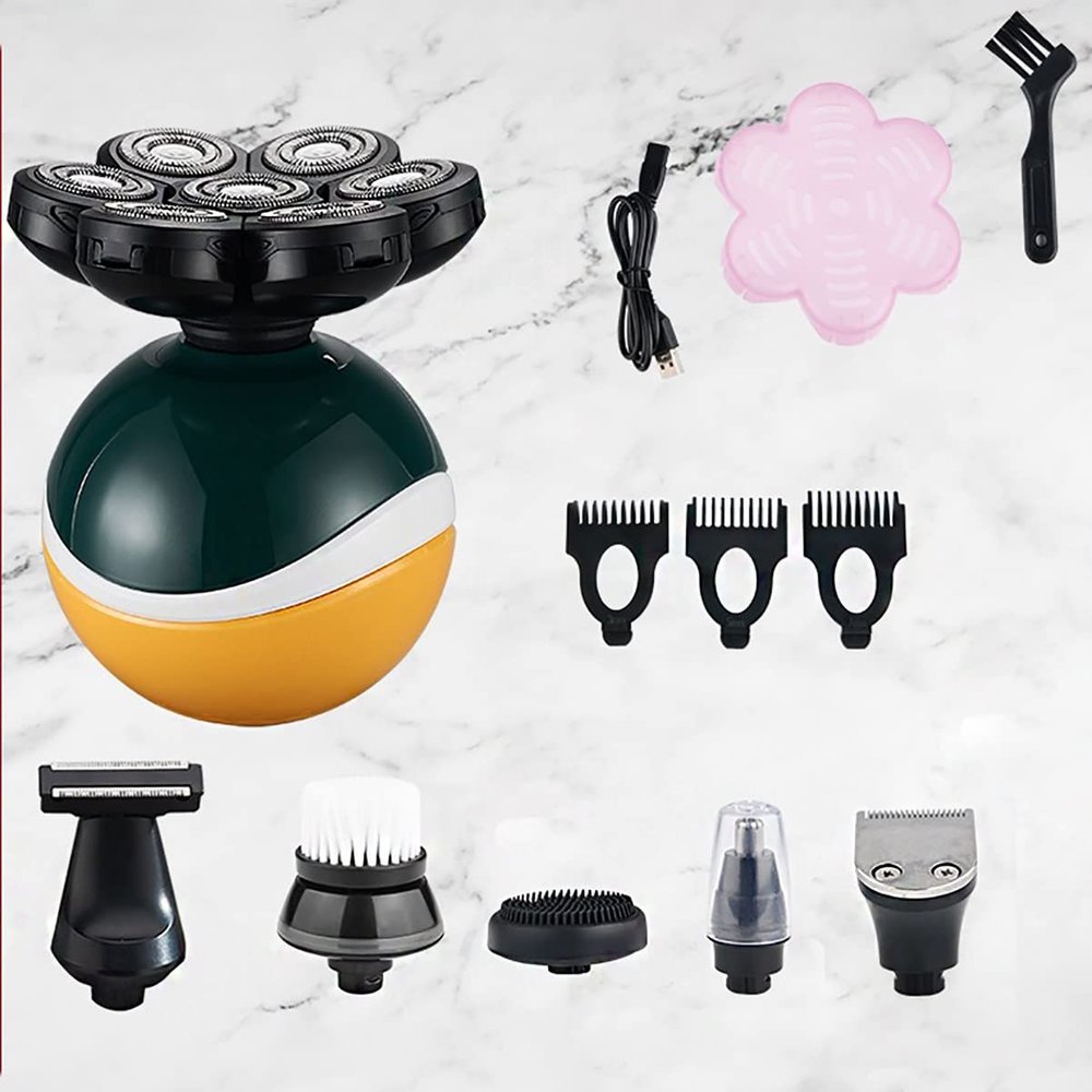 Head Shavers for Bald Men, 6 in 1 seven blades Wet and Dry Floating Shaver Shaved Shaver Men Bear Trimler Body Facial Electric Shaver USB Charging (Color : Set)