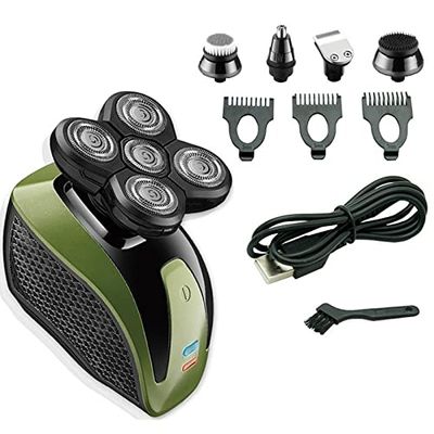 Head Shavers for Bald Men, 5 In 1 5D Men Rechargeable Bald Head Electric Shaver 5 Floating Heads Beard Nose Ear Hair Trimmer Barber Facial Cleaning Brush (Color : 5 heads)