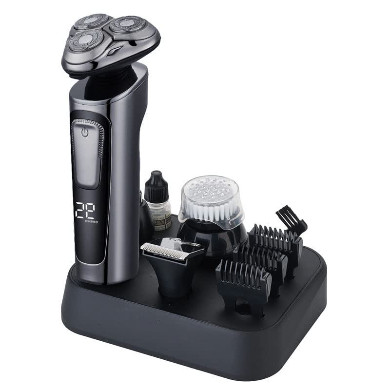 Head Shavers for Bald Men, Multifunctional Electric Shaver Wet Dry Men Electric Razor Rechargeable Shaving Machine Hair Nose Clipper Set (Color : Silver)
