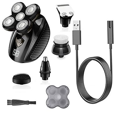 Head Shavers for Bald Men, 5-blade LCD display wet dry beard facial body electric shaver men hair electric razor bald shaving machine waterproof kit (Color : 5in1)