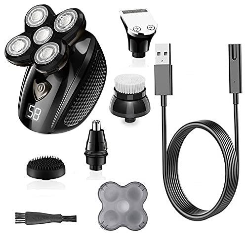 Head Shavers for Bald Men, 5-blade LCD display wet dry beard facial body electric shaver men hair electric razor bald shaving machine waterproof kit (Color : 5in1)