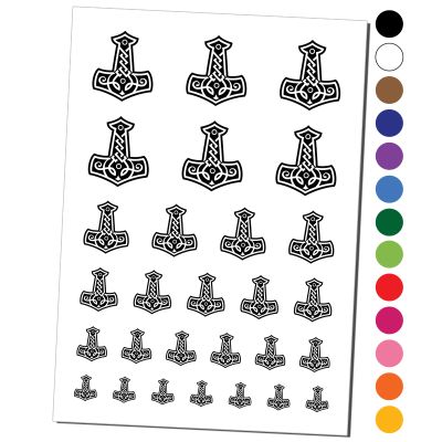 Mjolnir Symbol Norse Viking Hammer of Thor Temporary Tattoo Water Resistant Fake Body Art Set Collection - Hot Pink (One Sheet)