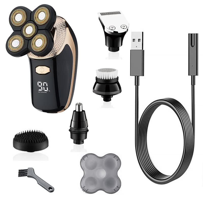 Head Shavers for Bald Men, 5in1 Facial body grooming electric shaver kit wet dry waterproof beard hair trimmer electric razor for men bald shaving machine