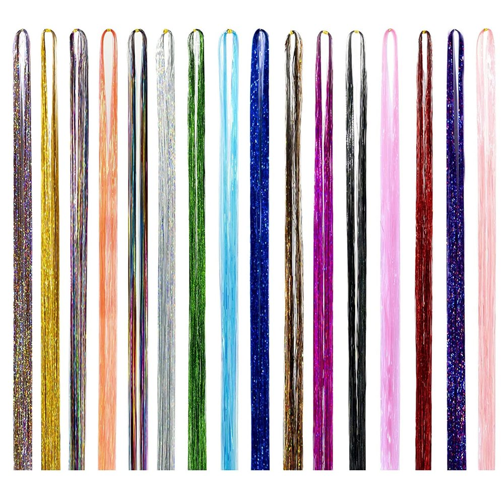 3200 Strands Heat Resistant Hair Tinsel - 16 Color Fairy Hair Extensions Kit With Glitter for Various Hair Types