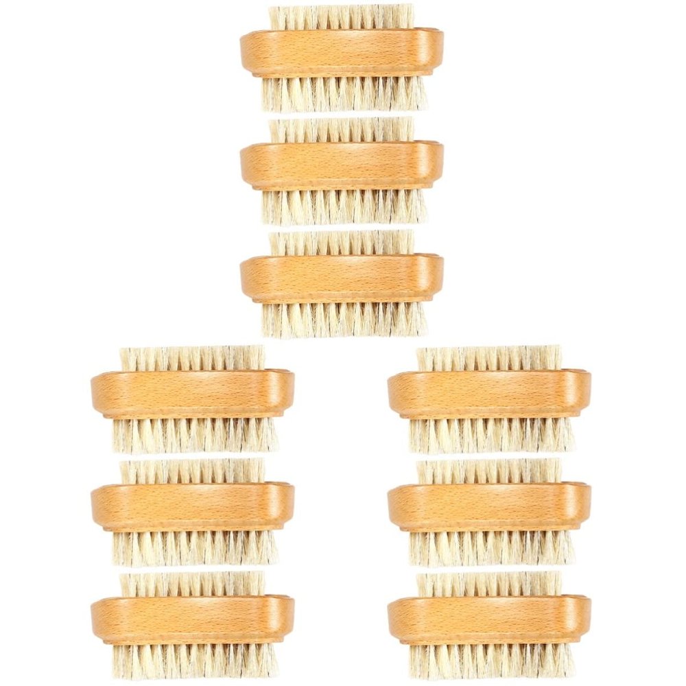 FOMIYES 9pcs Double-Sided Wooden Bristle Nail Brush for Nail Cleaning and Art Gentle Skin for Manicure and Design